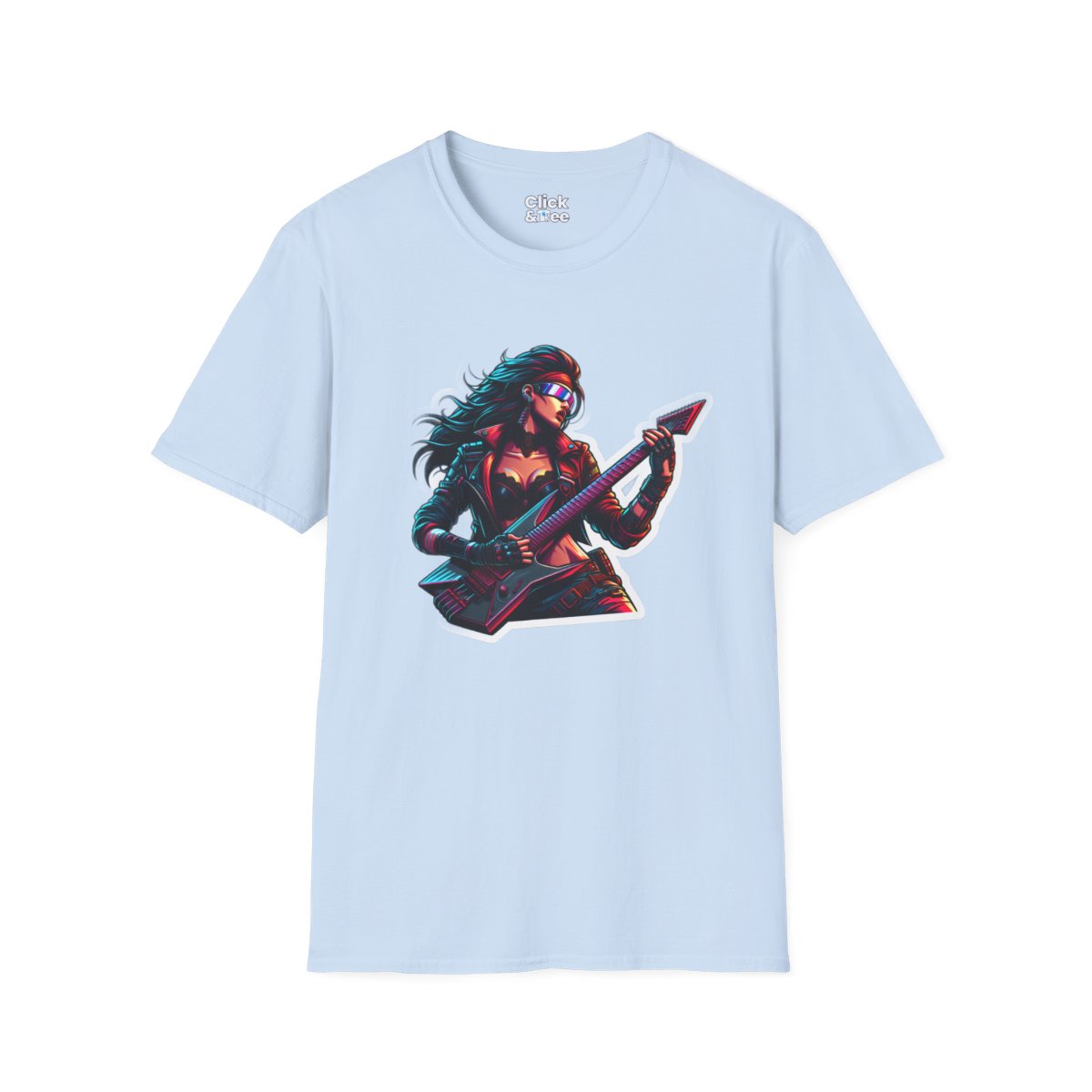 CyberpunkBeautiful Female Guitarist Unique T-Shirt Image 14