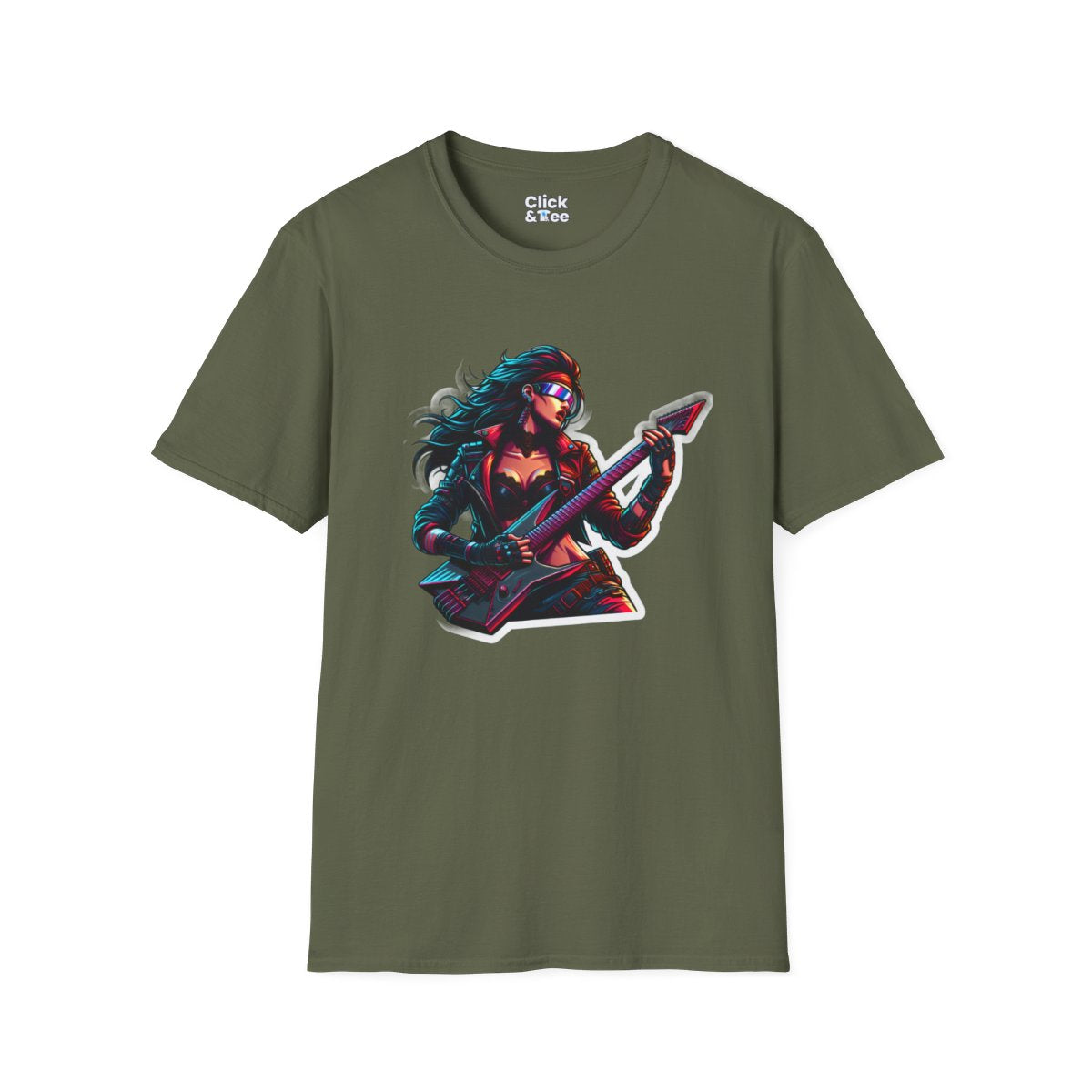CyberpunkBeautiful Female Guitarist Unique T-Shirt Image 11