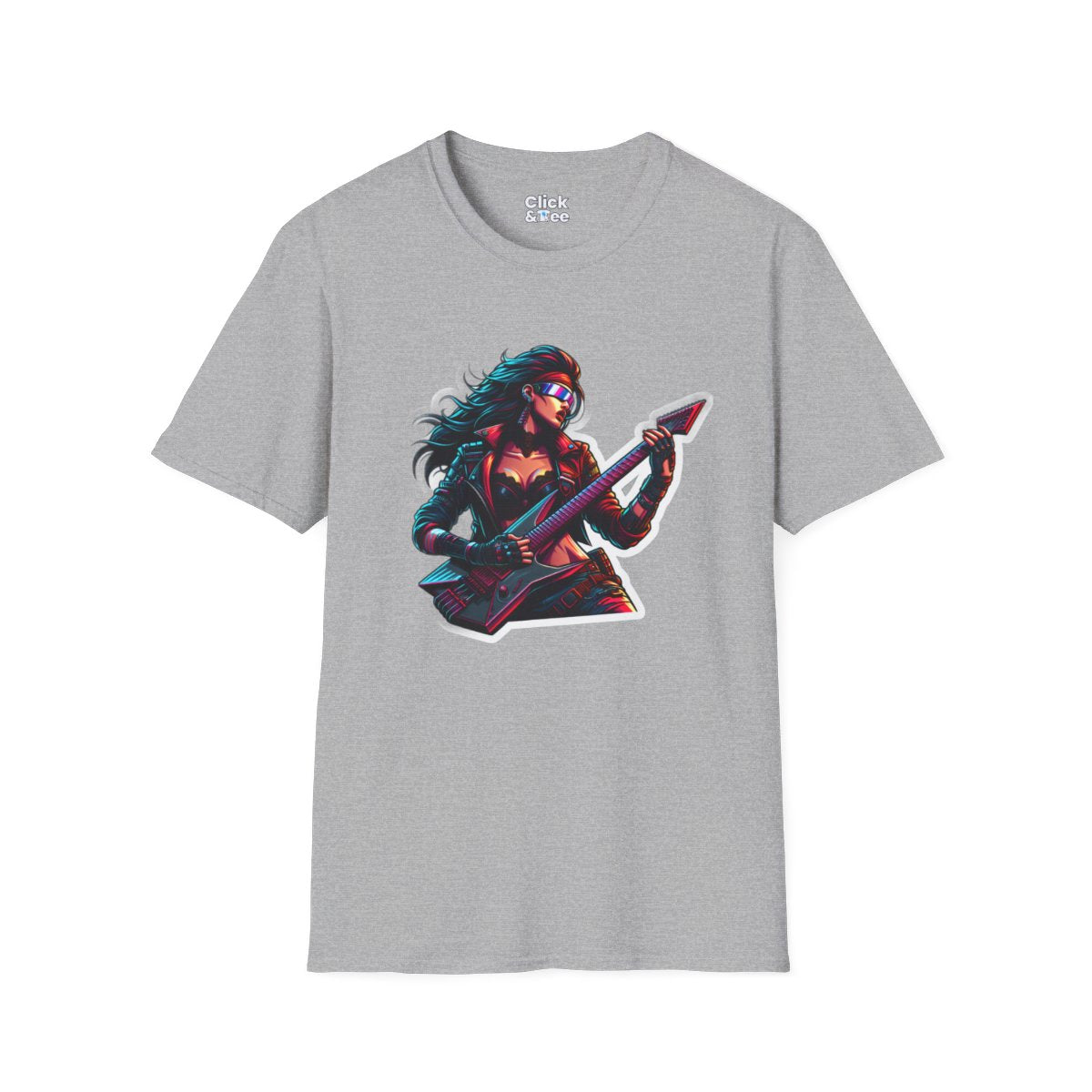 CyberpunkBeautiful Female Guitarist Unique T-Shirt Image 2
