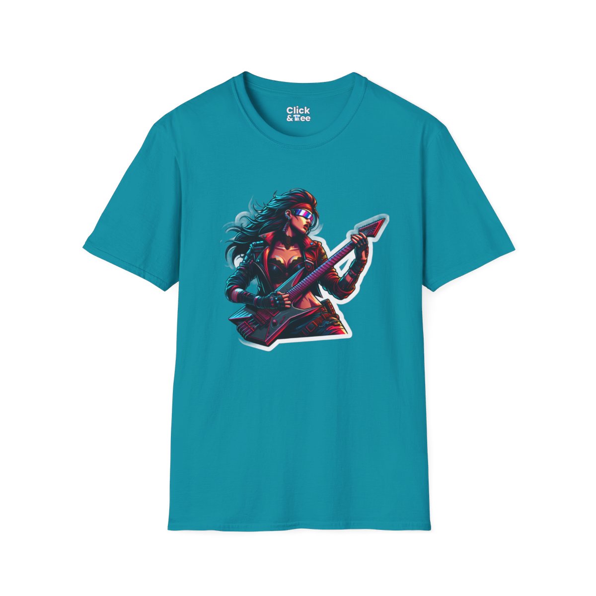 CyberpunkBeautiful Female Guitarist Unique T-Shirt Image 13
