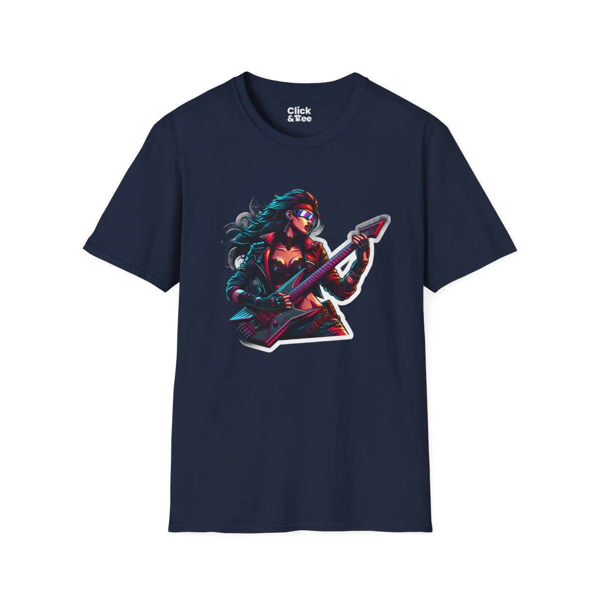 CyberpunkBeautiful Female Guitarist Unique T-Shirt Image 18