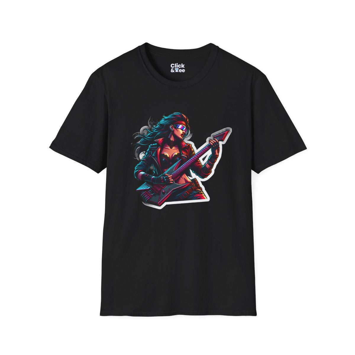CyberpunkBeautiful Female Guitarist Unique T-Shirt Image 3