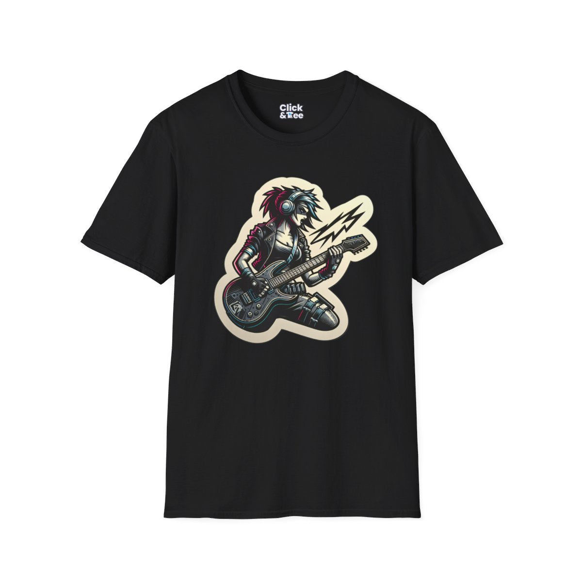 CyberpunkFemale Guitarist Unique T-Shirt Image 3