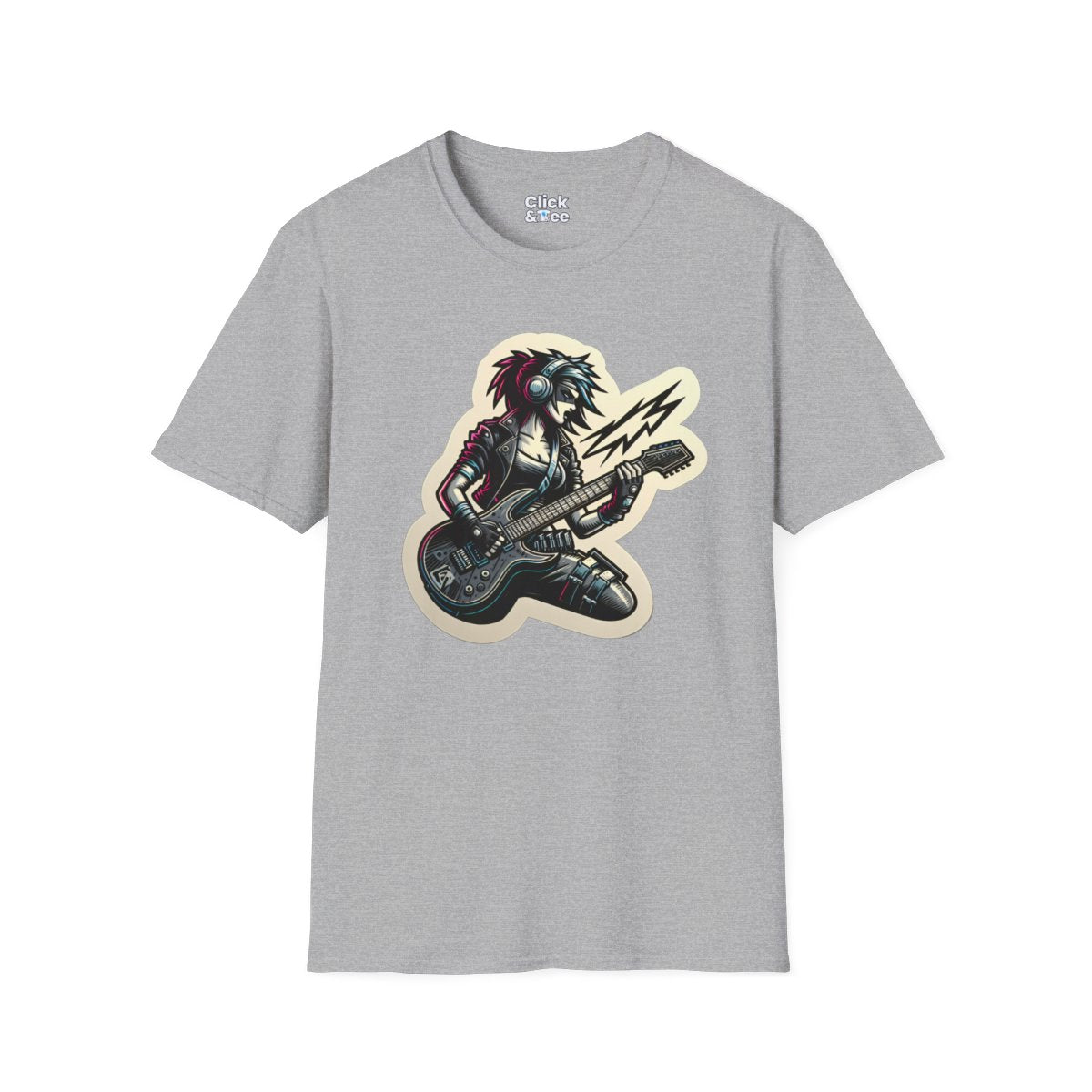 CyberpunkFemale Guitarist Unique T-Shirt Image 2