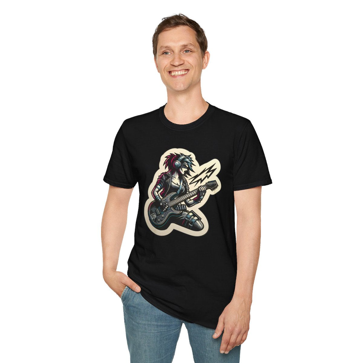 CyberpunkFemale Guitarist Unique T-Shirt Image 4
