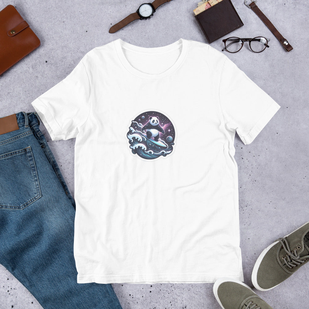 Digital Art T-Shirt - Magical Panda Surfing in space - Digital Art Style T-Shirt