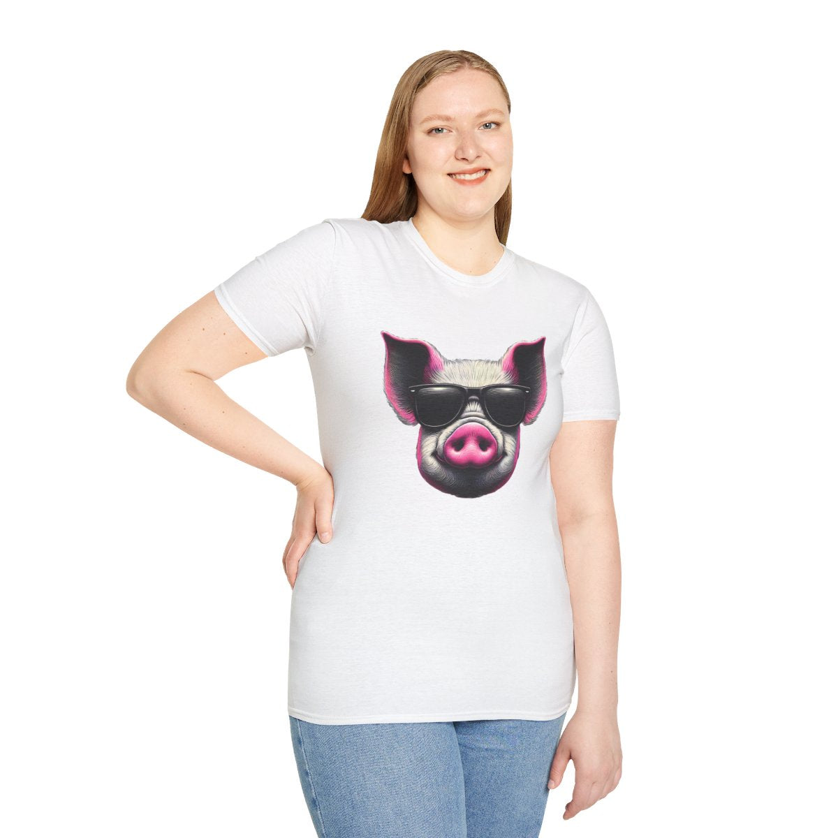 Graphic ArtPink Pig Face Unique T-Shirt Image 2