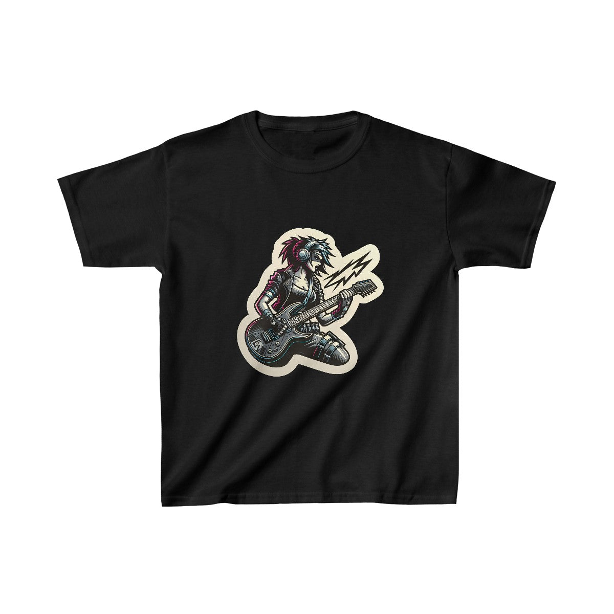 Kids CyberpunkFemale Guitarist T-Shirt Image 3