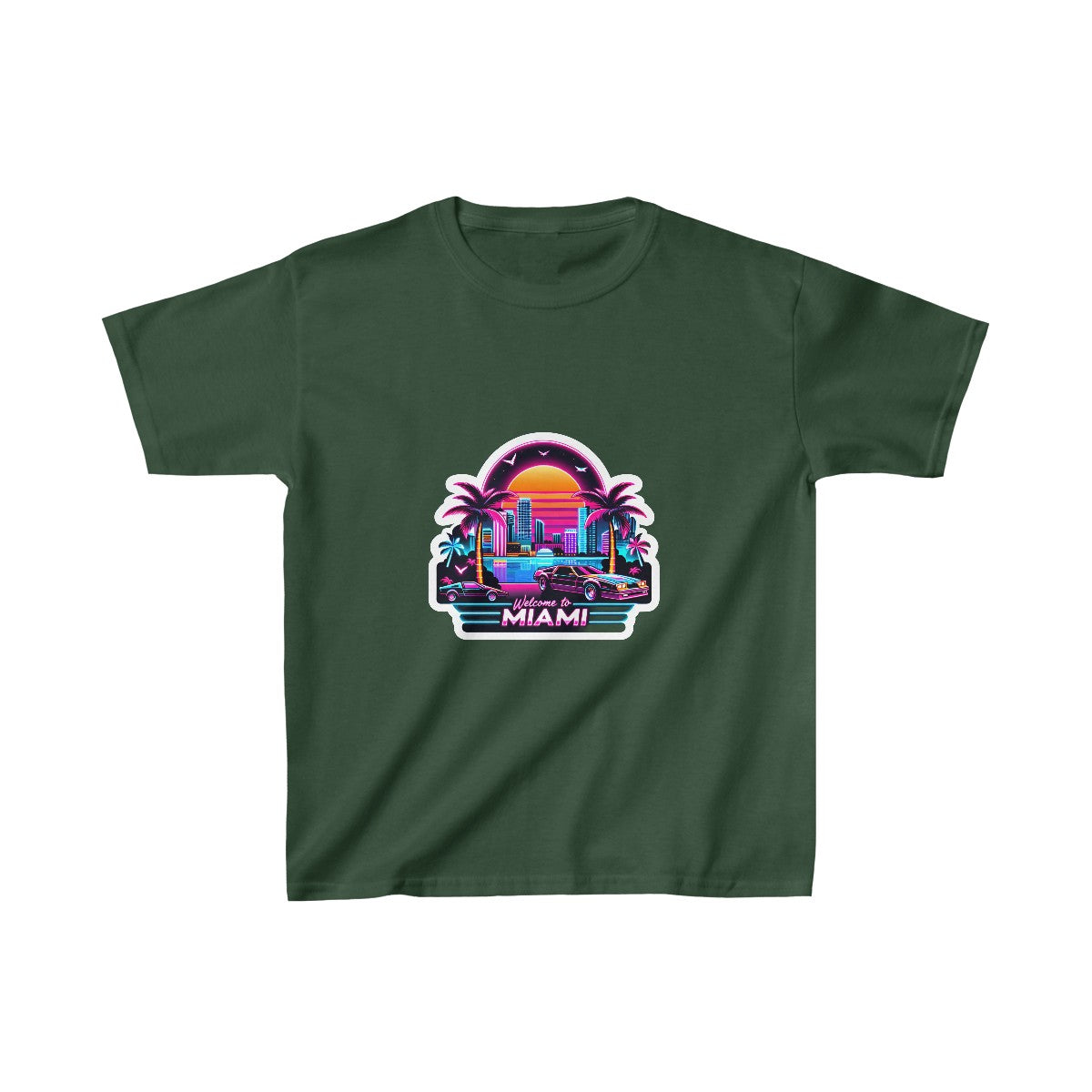 Kids SynthwaveMiami Beach T-Shirt Image 7