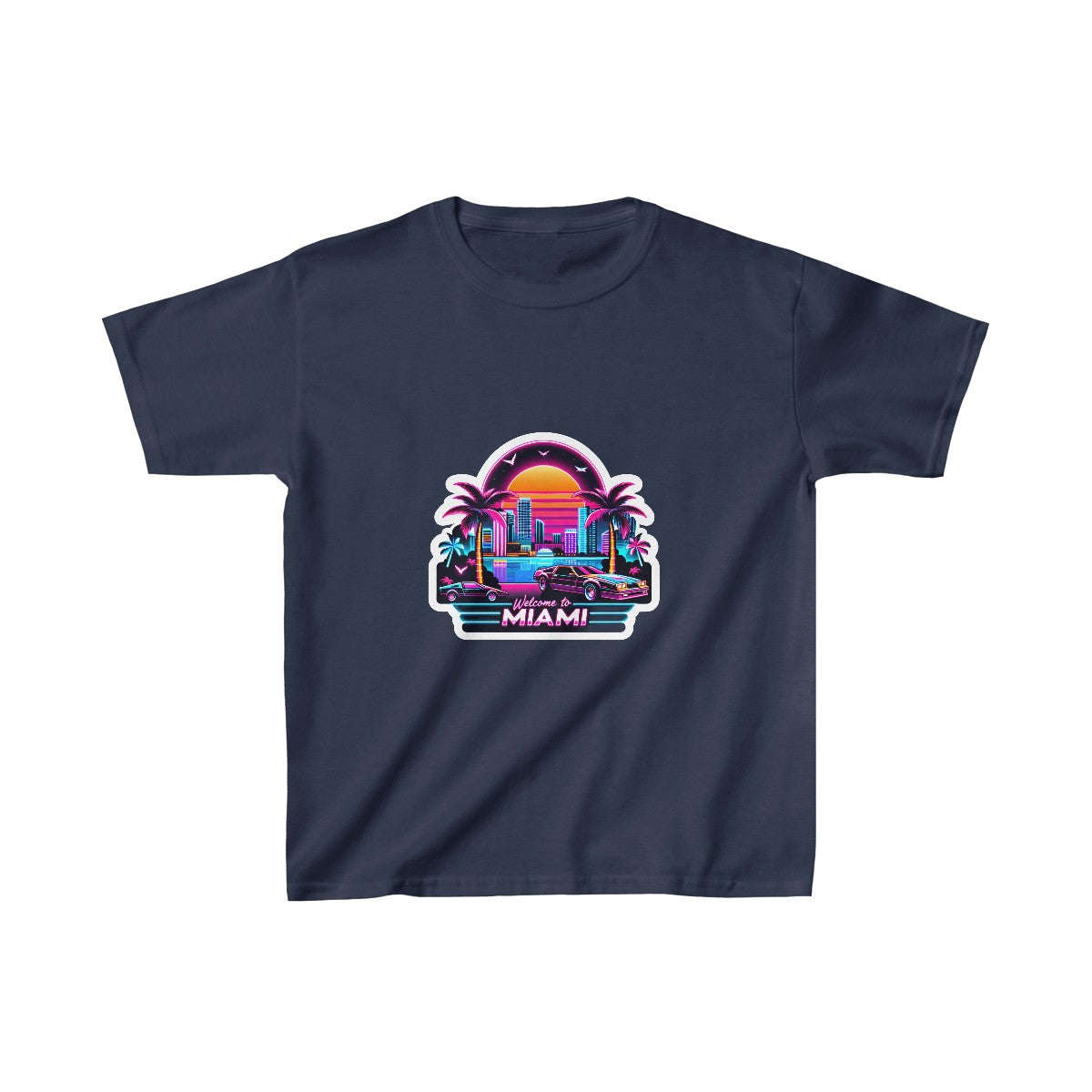 Kids SynthwaveMiami Beach T-Shirt Image 9