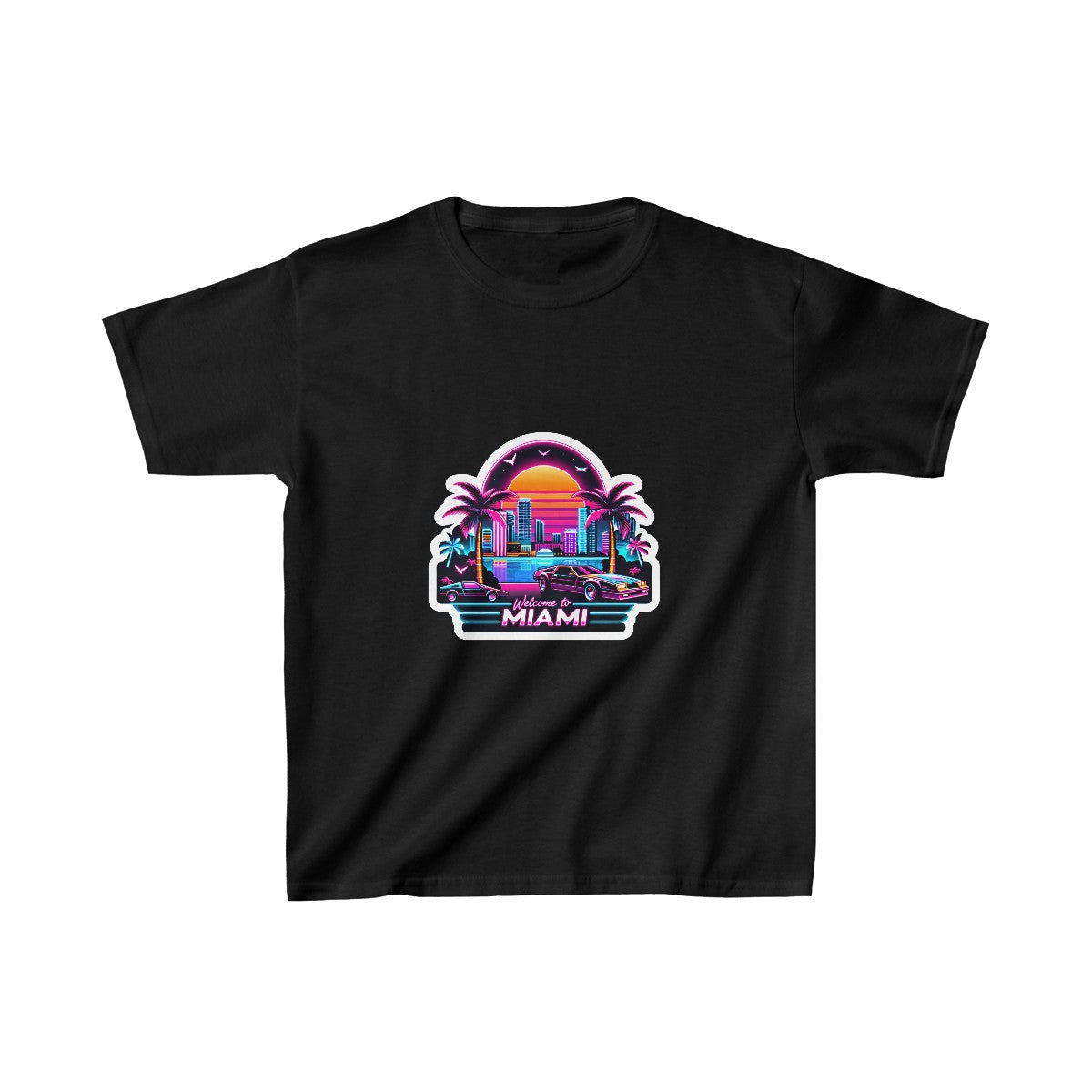Kids SynthwaveMiami Beach T-Shirt Image 3