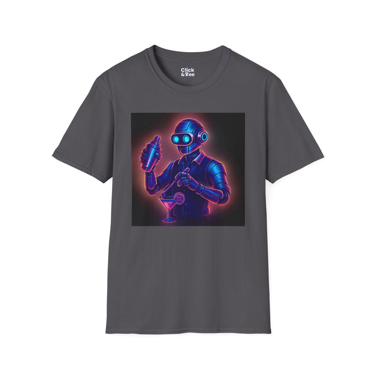 SynthwaveRobot Bartender Unique T-Shirt Image 9