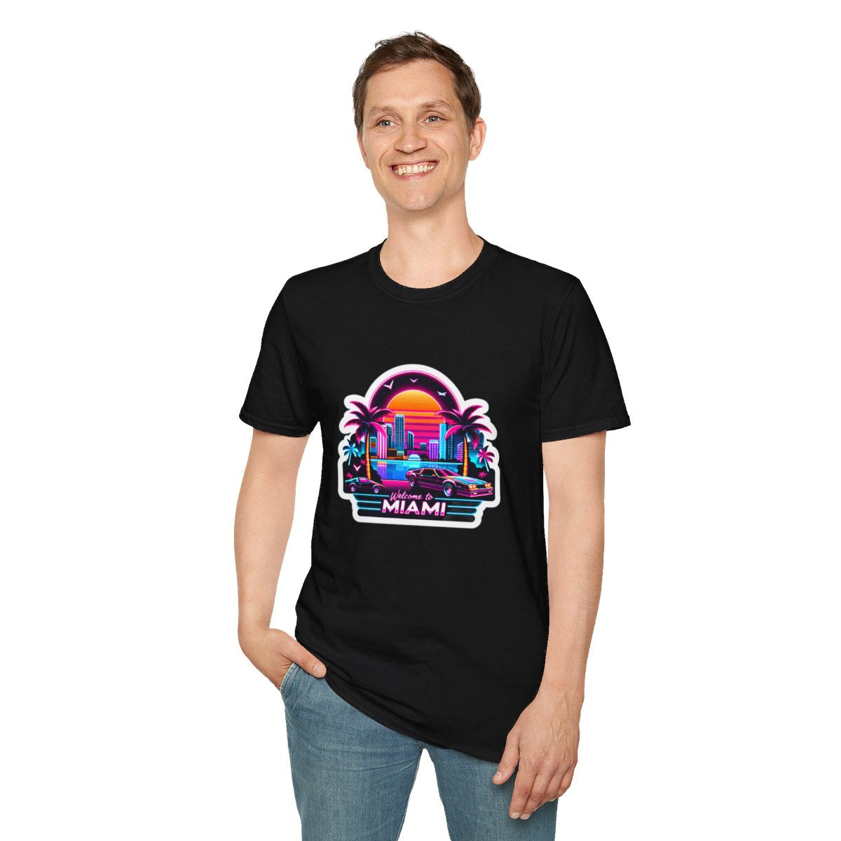 SynthwaveMiami Beach Unique T-Shirt Image 4