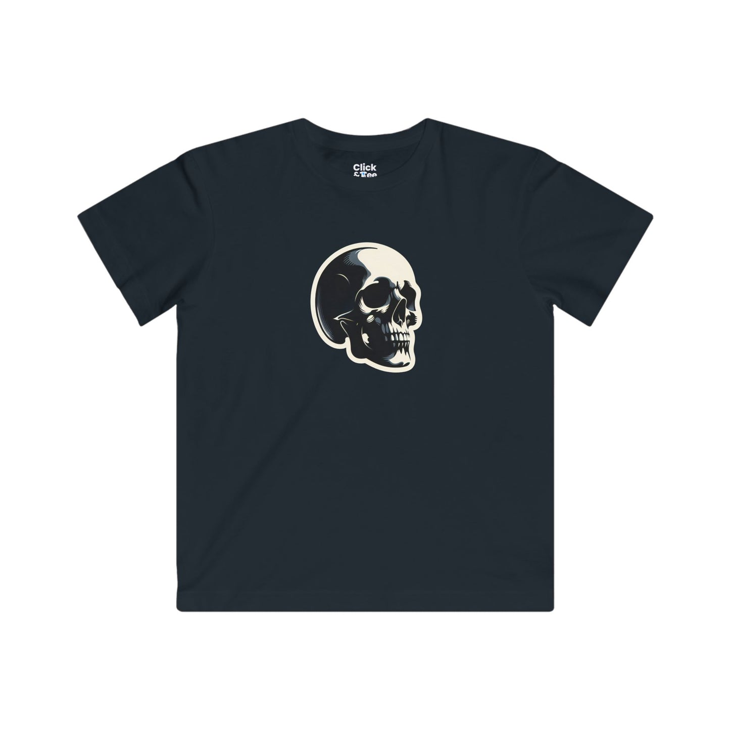 Kids Graphic Art T-Shirt - Mysterious Skull Skull with shadows, viewed from three quarters - Graphic Art Style T-Shirt