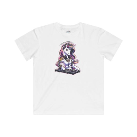 Kids Harem Anime T-Shirt - Tattooed Unicorn DJing - Harem Anime Style T-Shirt