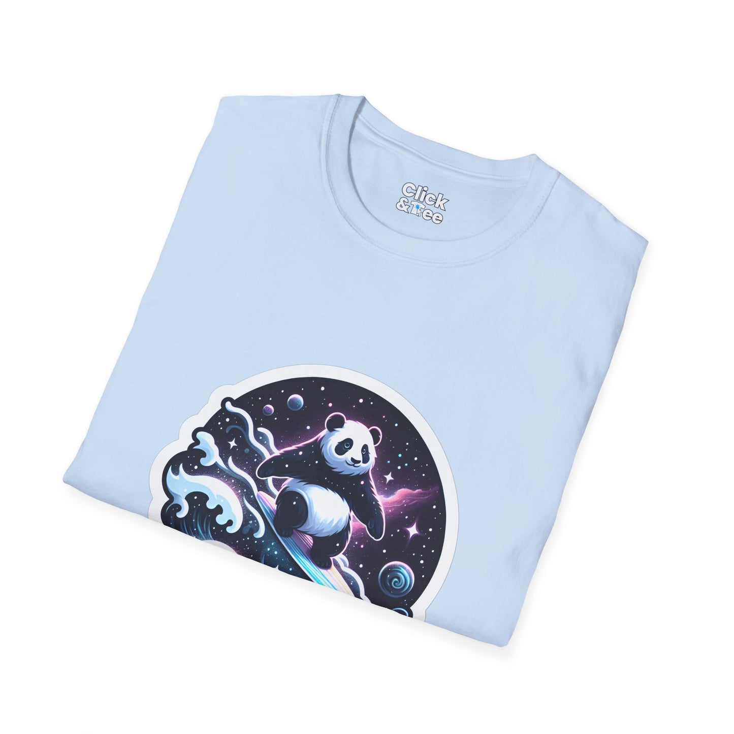 Digital Art T-Shirt - Magical Panda Surfing in space - Digital Art Style T-Shirt