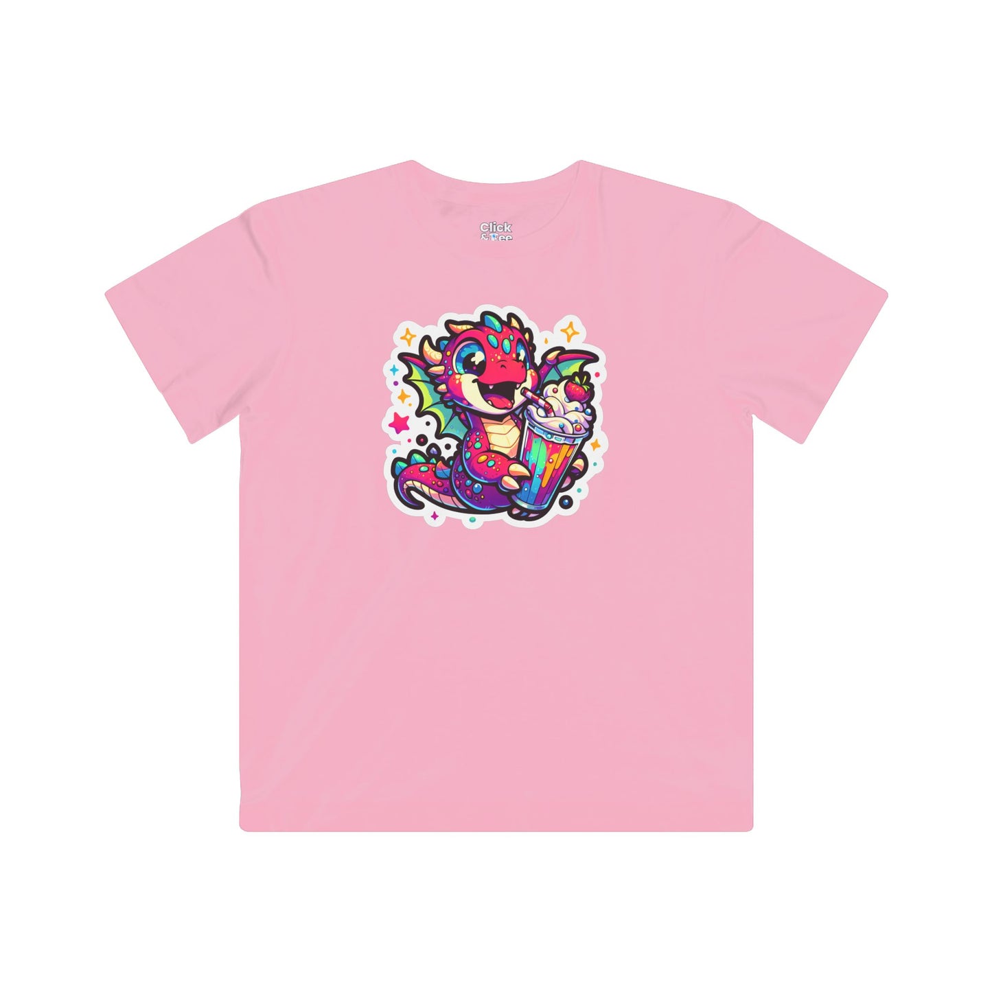 Kids Fantasy T-Shirt - Happy Dragon Drinking a Milkshake - Fantasy Style T-Shirt