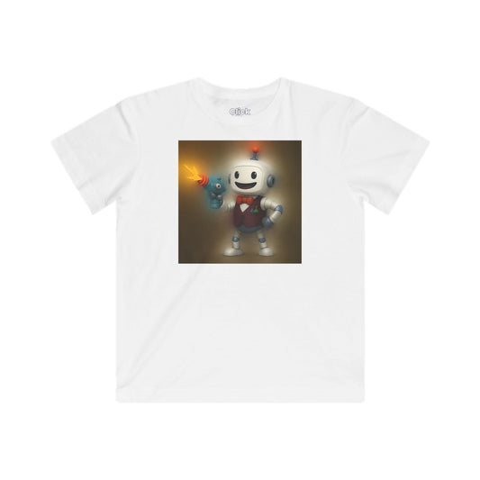 Kids 3D T-Shirt - Smiling Robot Bartender Shooting a Ray Gun - 3D Style T-Shirt