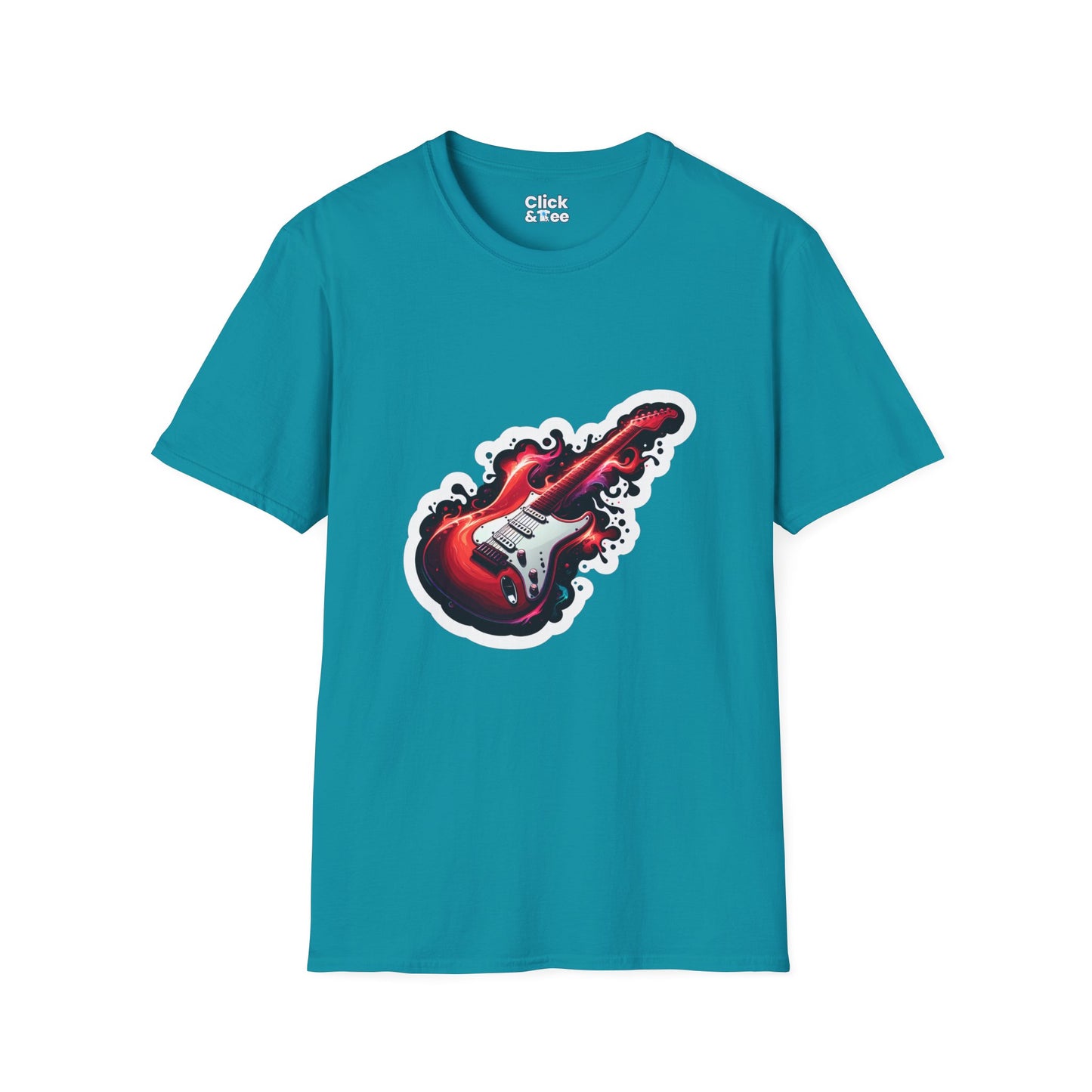 Color Splatter T-Shirt - Red  Legendary Guitar Glowing - Color Splatter Style T-Shirt
