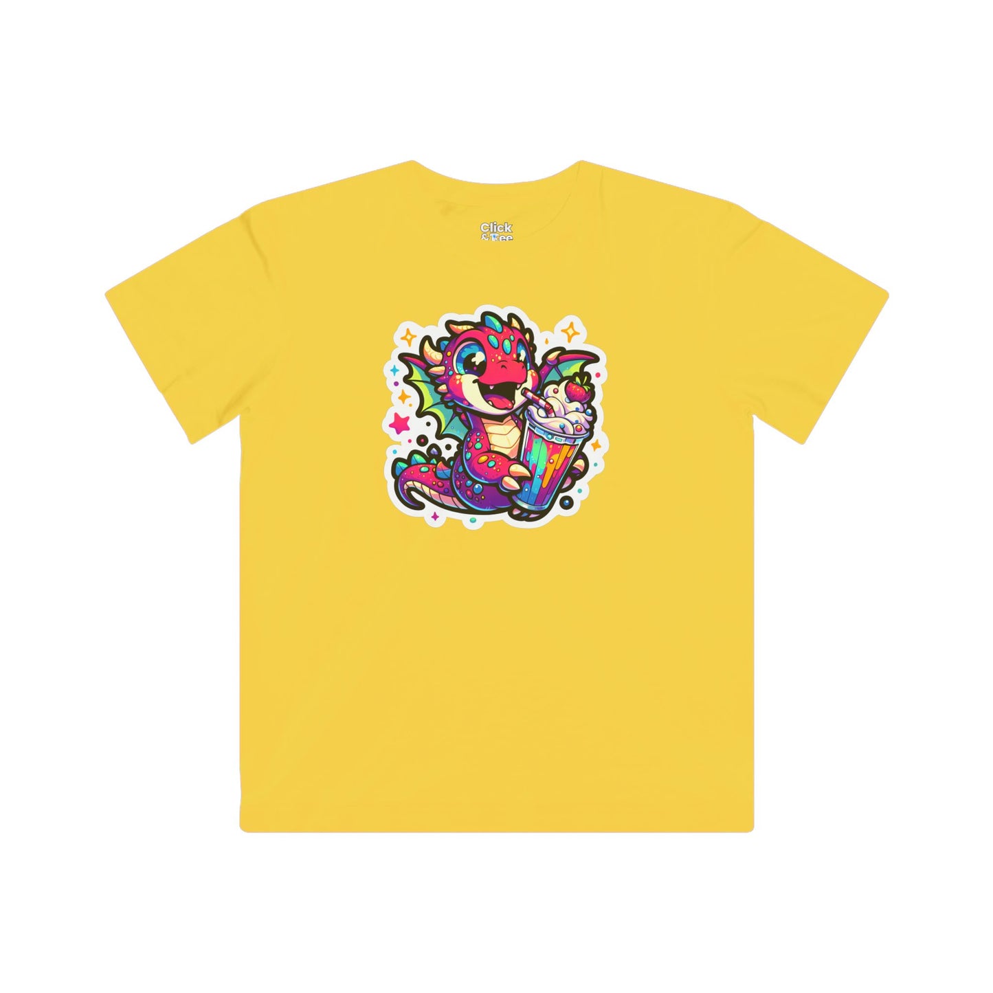 Kids Fantasy T-Shirt - Happy Dragon Drinking a Milkshake - Fantasy Style T-Shirt