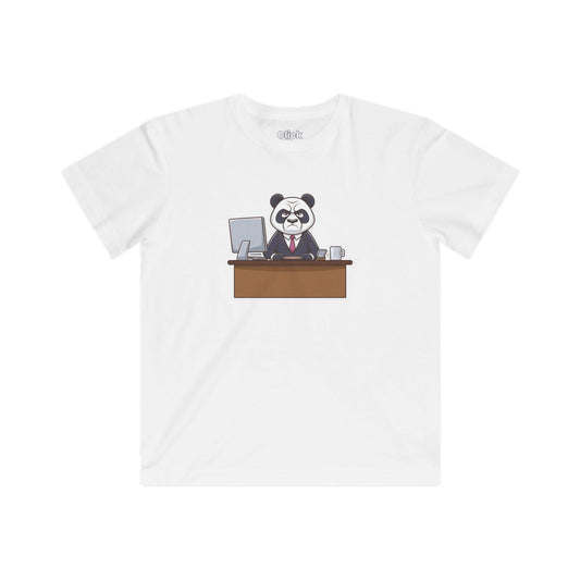 Kids Cartoon T-Shirt - Disgruntled Panda in a Suit Working a boring office job - Cartoon Style T-Shirt