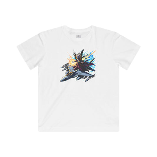 Kids Shonen Anime T-Shirt - Disheveled Warlock Flying a Fighter Jet - Shonen Anime Style T-Shirt