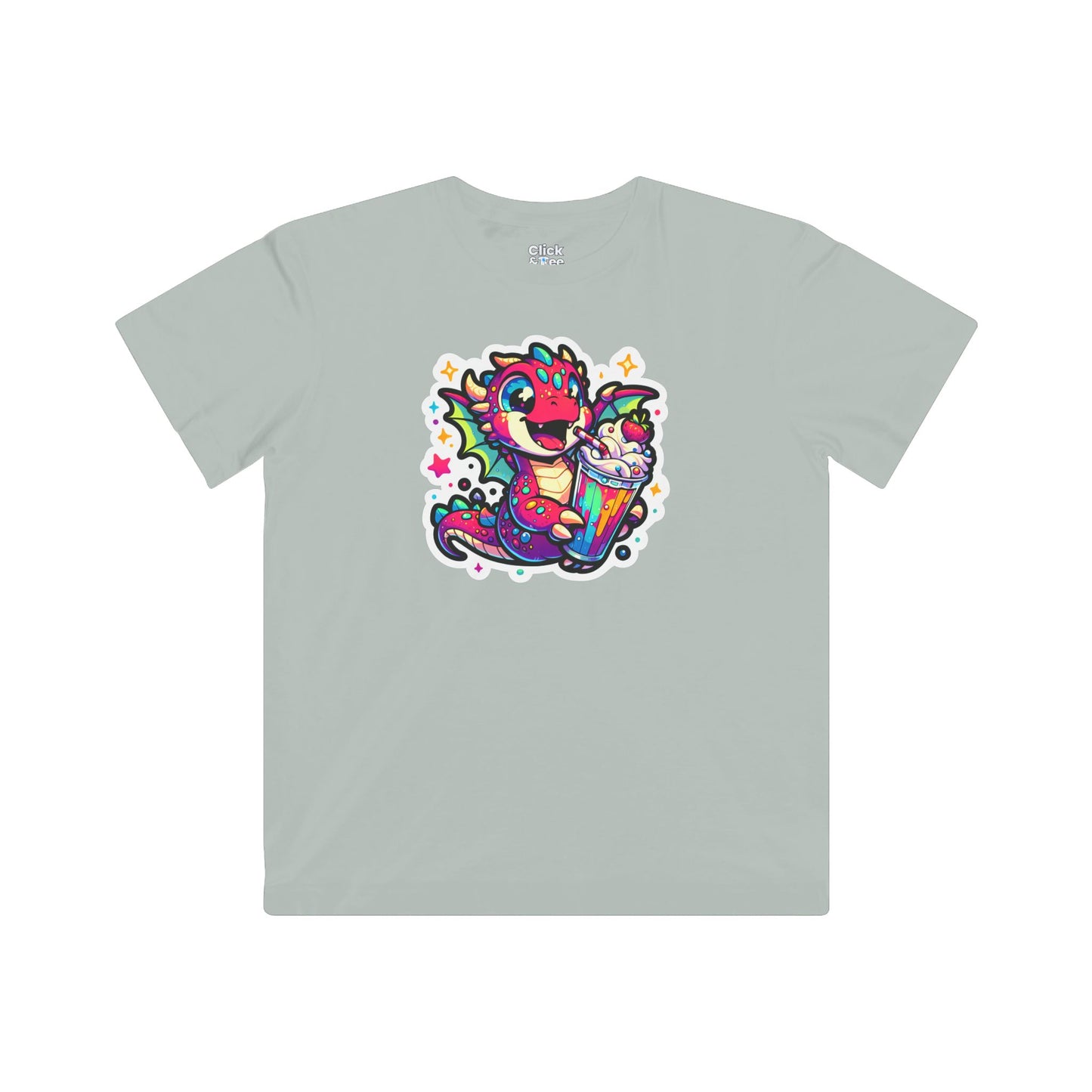 Kids Fantasy T-Shirt - Happy Dragon Drinking a Milkshake - Fantasy Style T-Shirt