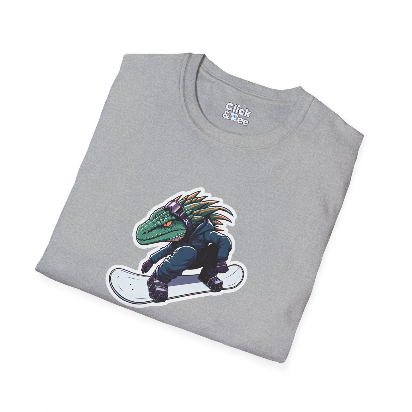 Unique T-Shirt - Heroic Lizard Snowboarder Flying through the air - Shonen Anime Style T-Shirt