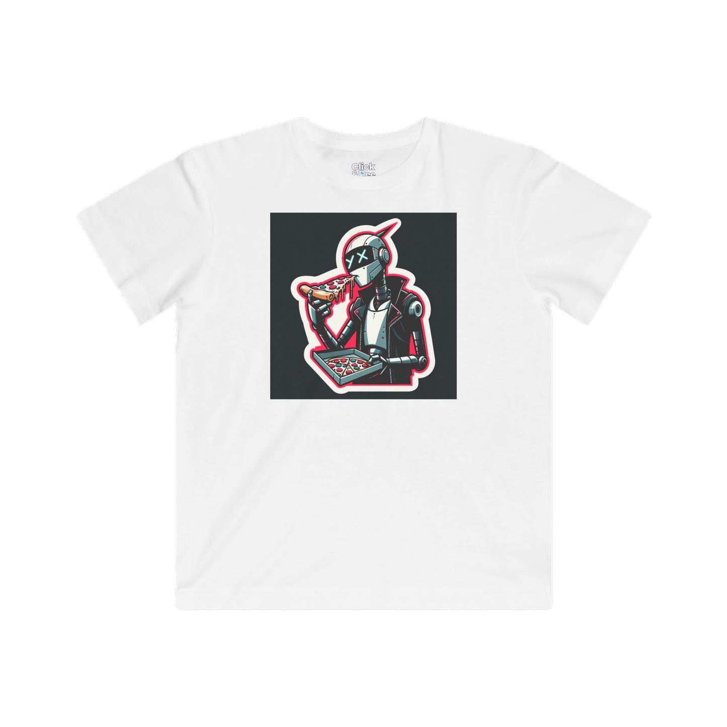 Kids Comic T-Shirt - Slim Robot Rebel Eating Pizza - Comic Style T-Shirt