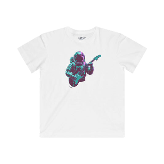 Kids Synthwave T-Shirt - Post-Apocalyptic Retro-Futuristic Astronaut Intensely Playing Electric Guitar - Synthwave Style T-Shirt