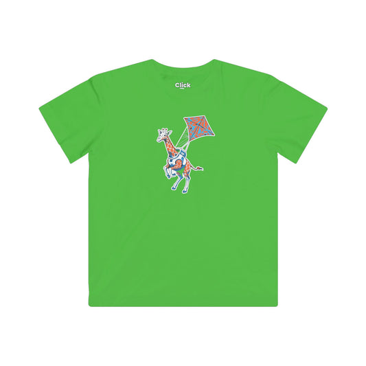 Kids Futuristic T-Shirt - Powerful Giraffe Flying a Kite - Futuristic Style T-Shirt