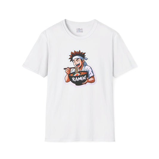 Harem Anime T-Shirt - Happy Kung-Fu Kid Eating a hot bowl of ramen - Harem Anime Style T-Shirt