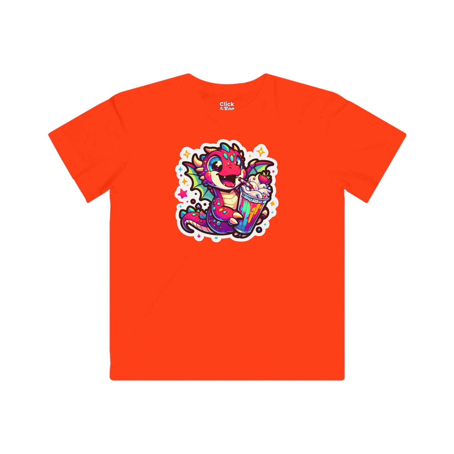 Kids Fantasy T-Shirt - Happy Dragon Drinking a Milkshake - Fantasy Style T-Shirt