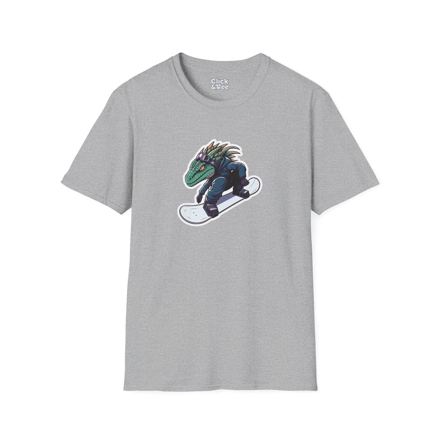 Unique T-Shirt - Heroic Lizard Snowboarder Flying through the air - Shonen Anime Style T-Shirt