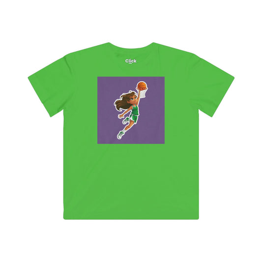 Kids Fantasy T-Shirt - Empowered  Brown-haired young girl Playing basketball  - Fantasy Style T-Shirt