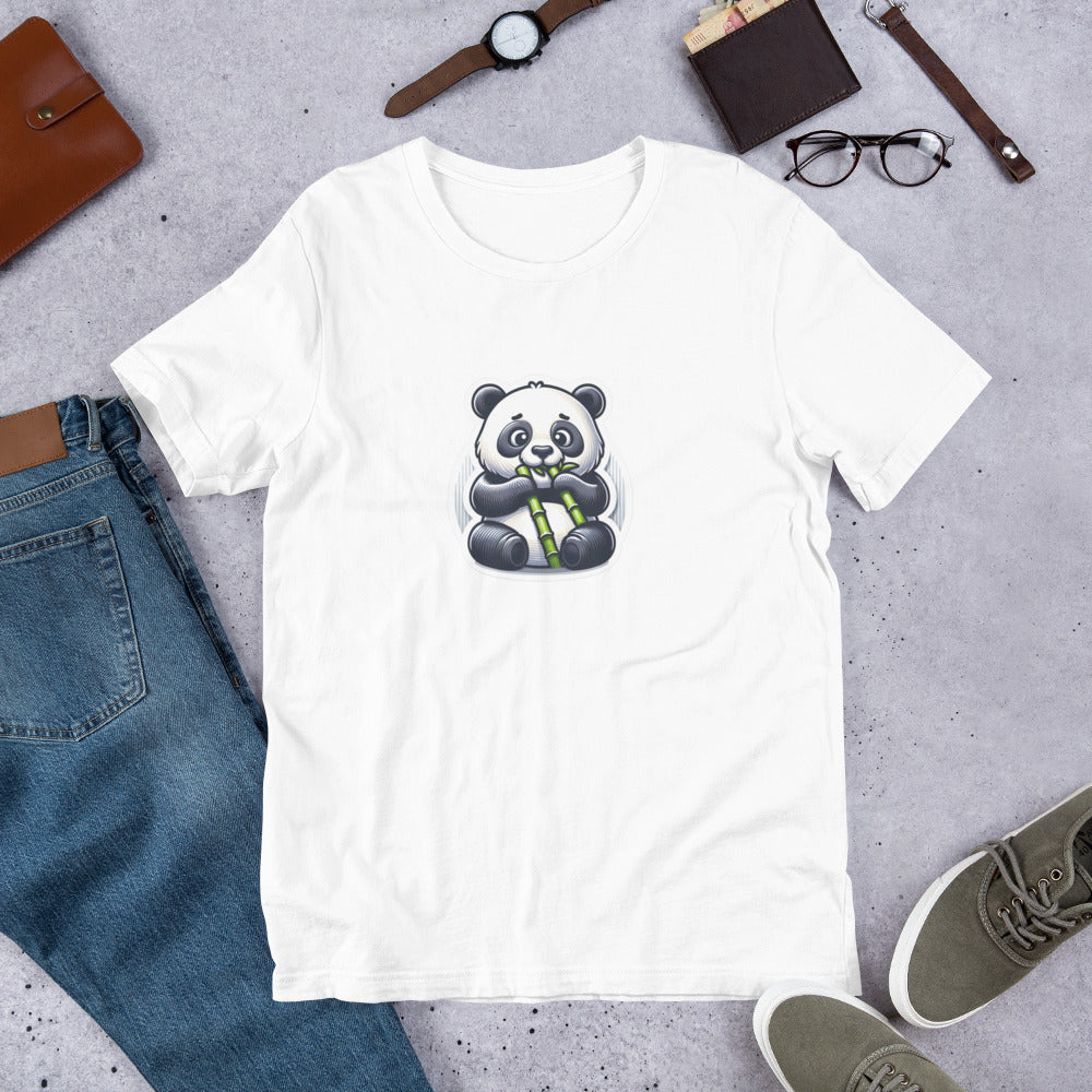 Realistic T-Shirt - Hungry Panda Eating Bamboo - Realistic Style T-Shirt