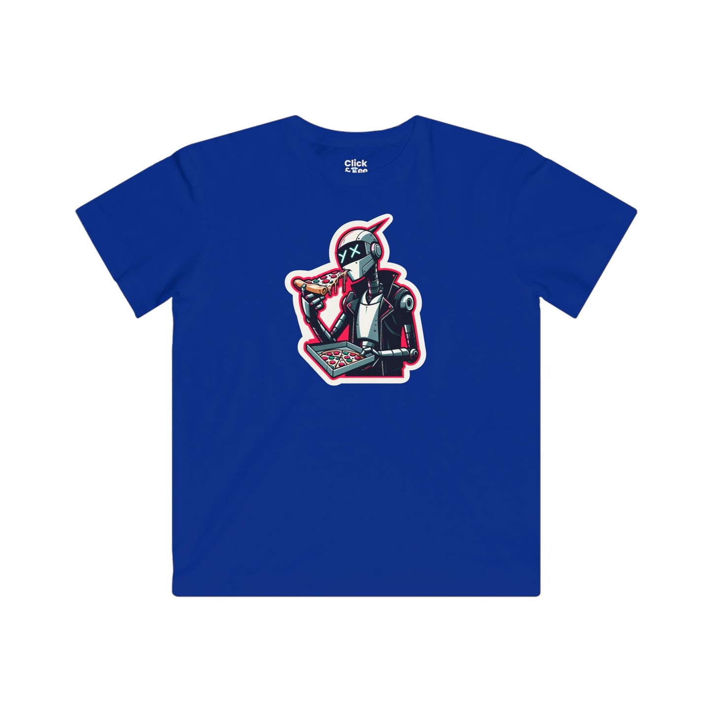 Kids Comic T-Shirt - Slim Robot Rebel Eating Pizza - Comic Style T-Shirt