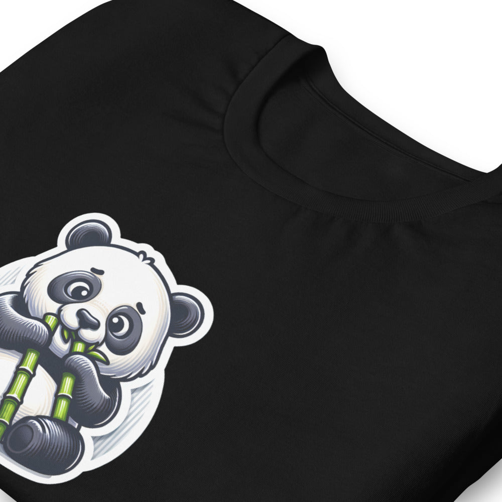 Realistic T-Shirt - Hungry Panda Eating Bamboo - Realistic Style T-Shirt