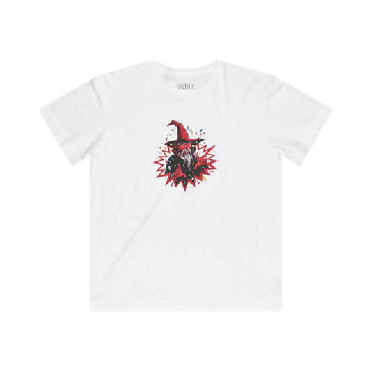 Kids Comic T-Shirt - Red Warlock Exploding with Confetti - Comic Style T-Shirt