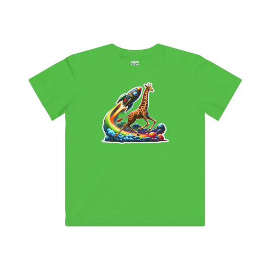 Kids Fantasy T-Shirt - Slim Giraffe In a Rocketship Race - Fantasy Style T-Shirt
