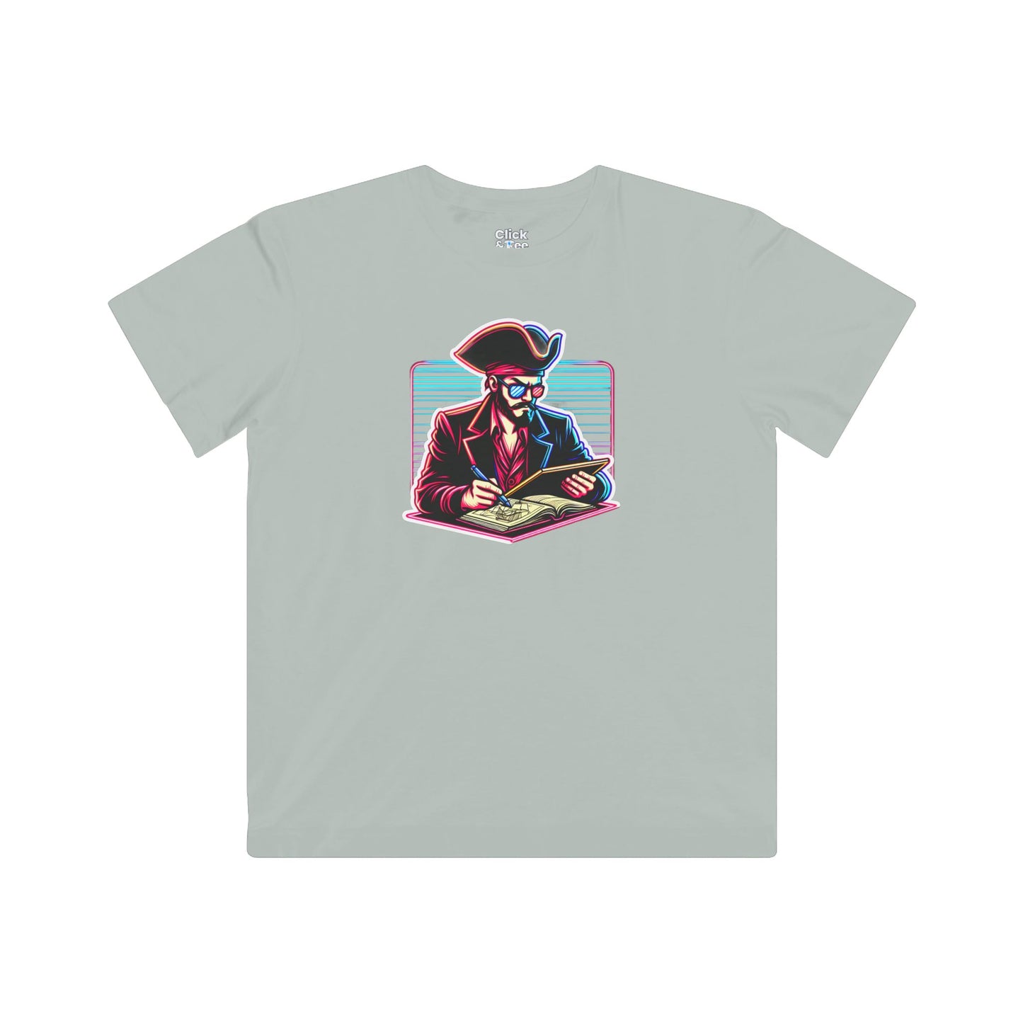Kids 80s Neon T-Shirt - Retro Pirate Studying Intensely - 80s Neon Style T-Shirt
