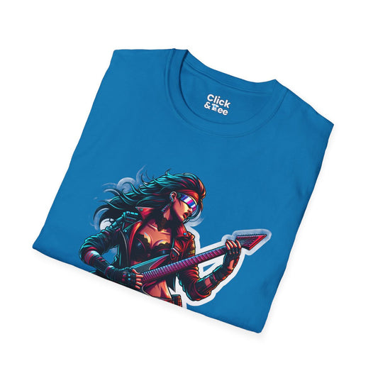 CyberpunkBeautiful Female Guitarist Unique T-Shirt Image 1
